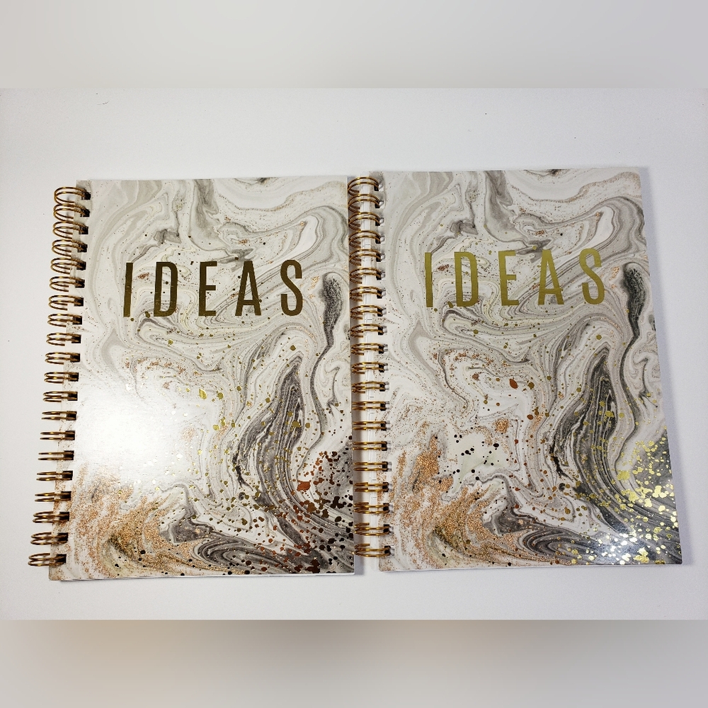 Two Gold and White Marble Spiral Notebook